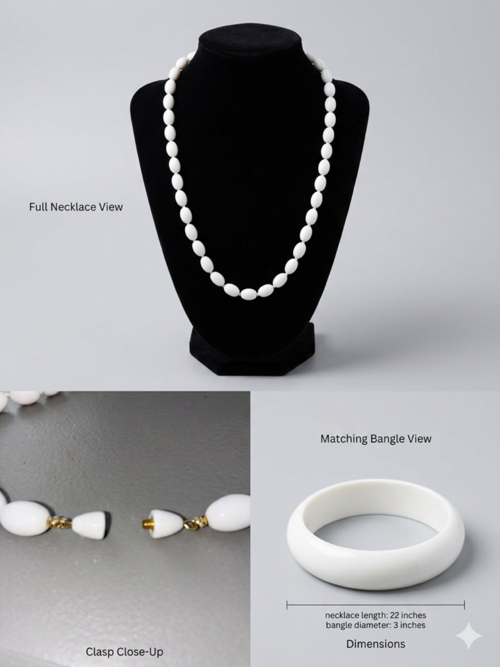 White Bead Necklace and Bangle Set - Classic Women’s Jewelry